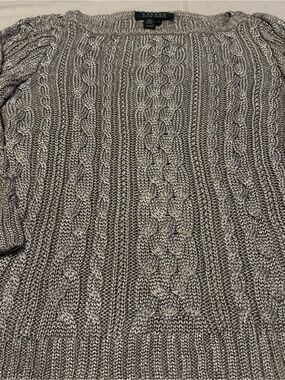 Ralph Lauren Metallic Silver Cable Knit Sweater